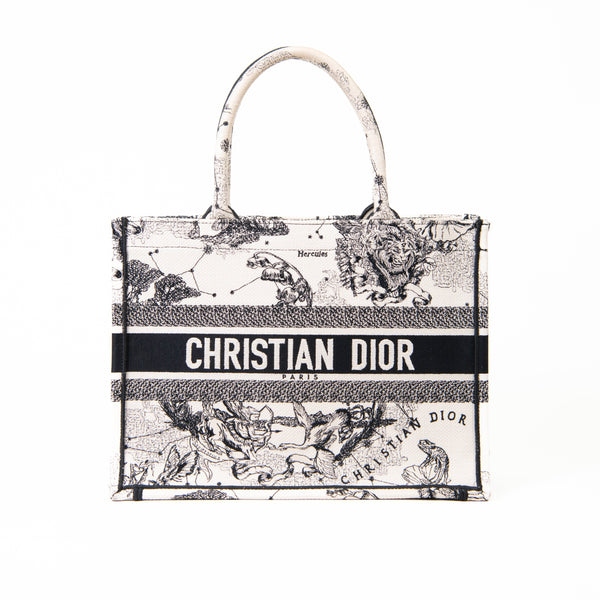 Christian Dior Black & White Canvas Embroidered Zodiac Toile De Jouy Book Tote