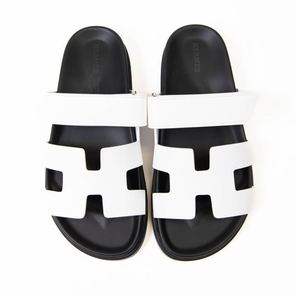 Hermès Chypre Sandals White Calfskin Palladium Hardware Size 38