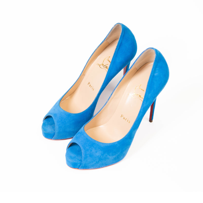Christian Louboutin Blue Suede Very Prive Peep Toe Pumps Size 37