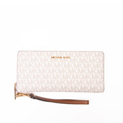 Michael Kors Cream and Brown Canvas Jet Set Wallet