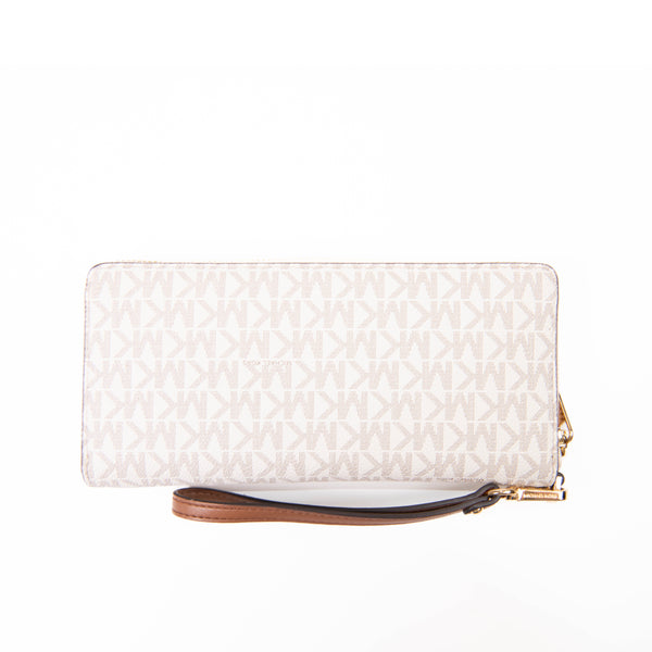 Michael Kors Cream and Brown Canvas Jet Set Wallet