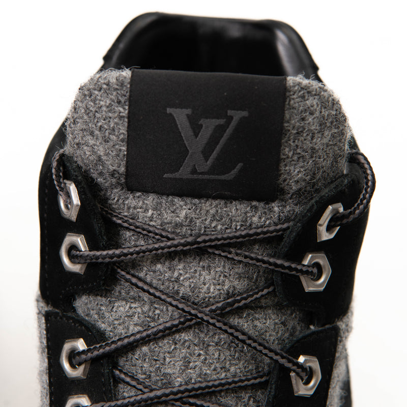 Louis Vuitton Black Suede and Gray Wool Sneakers Size 7.5