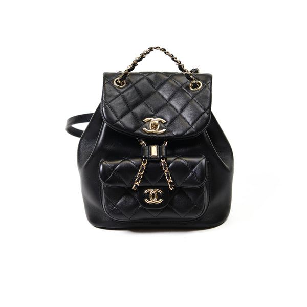 Chanel Black Lambskin Quilted Small Duma Drawstring Backpack