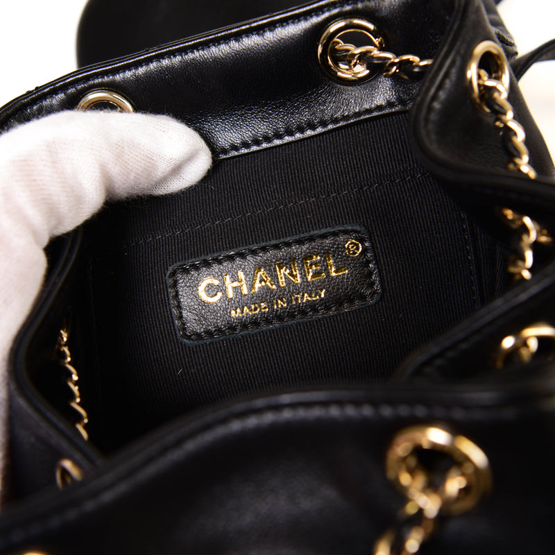 Chanel Black Lambskin Quilted Small Duma Drawstring Backpack