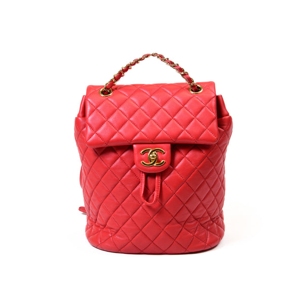 Chanel Red Quilted Lambskin Leather Small Urban Spirit Backpack Bag