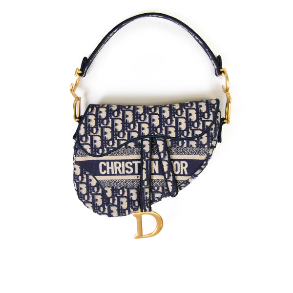 Christian Dior Blue Oblique Canvas Monogram Saddle Bag GHW