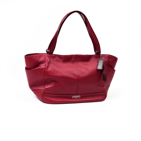 Coach Park Crimson Red Leather Carrie Tote Shoulder Bag