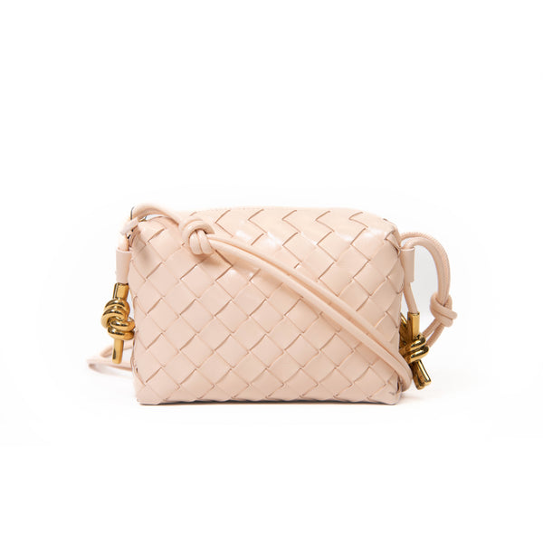 Bottega Veneta Blush Pink Mini Drop Loop intrecciato leather shoulder bag