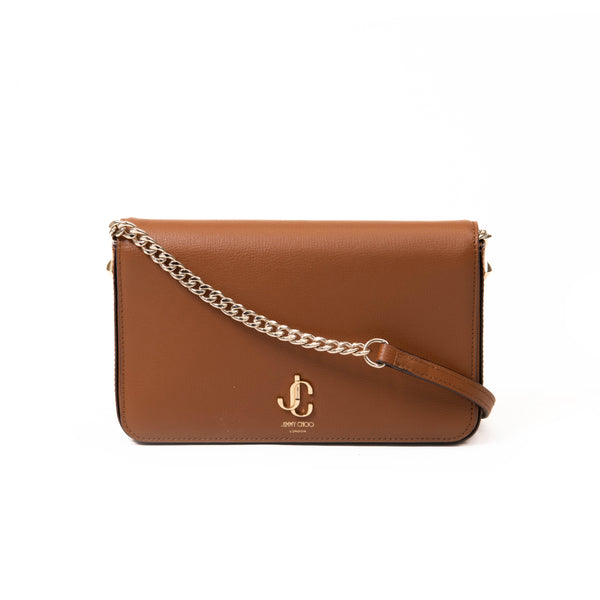 Jimmy Choo Brown Leather JC Wallet on a Chain