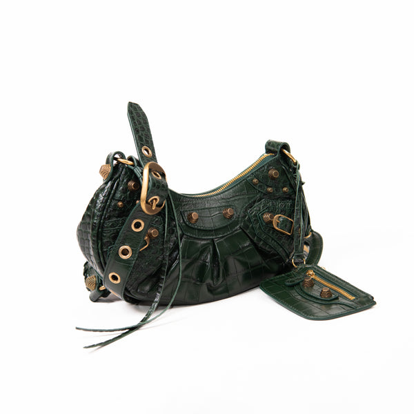 Balenciaga Forest Green Embossed Leather  Le Cagole XS Shoulder Bag