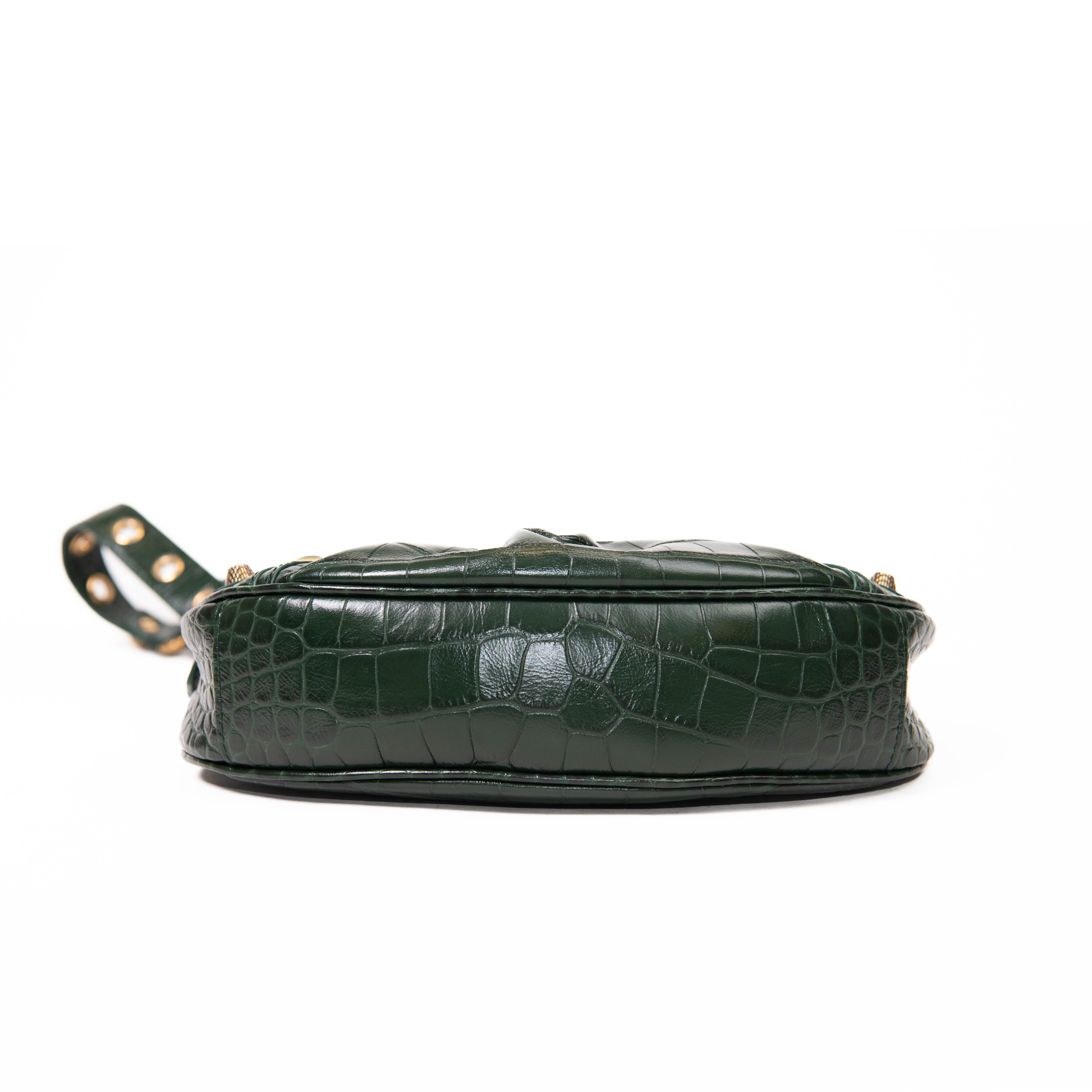 BALENCIAGA LE CAGOLE S ショルダーバッグ グリーン Balenciaga Forest Green Embossed Leather Le Cagole XS