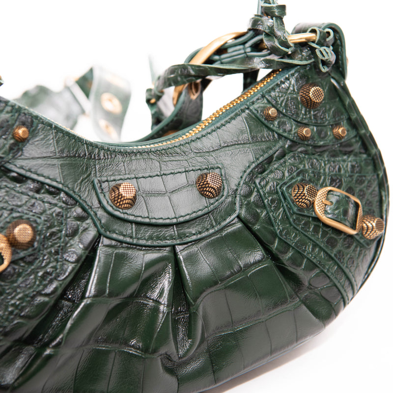 Balenciaga Forest Green Embossed Leather  Le Cagole XS Shoulder Bag