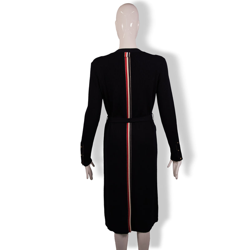 Thom Browne Navy Blue Rib Knit Belted Sweater Dress Size 2