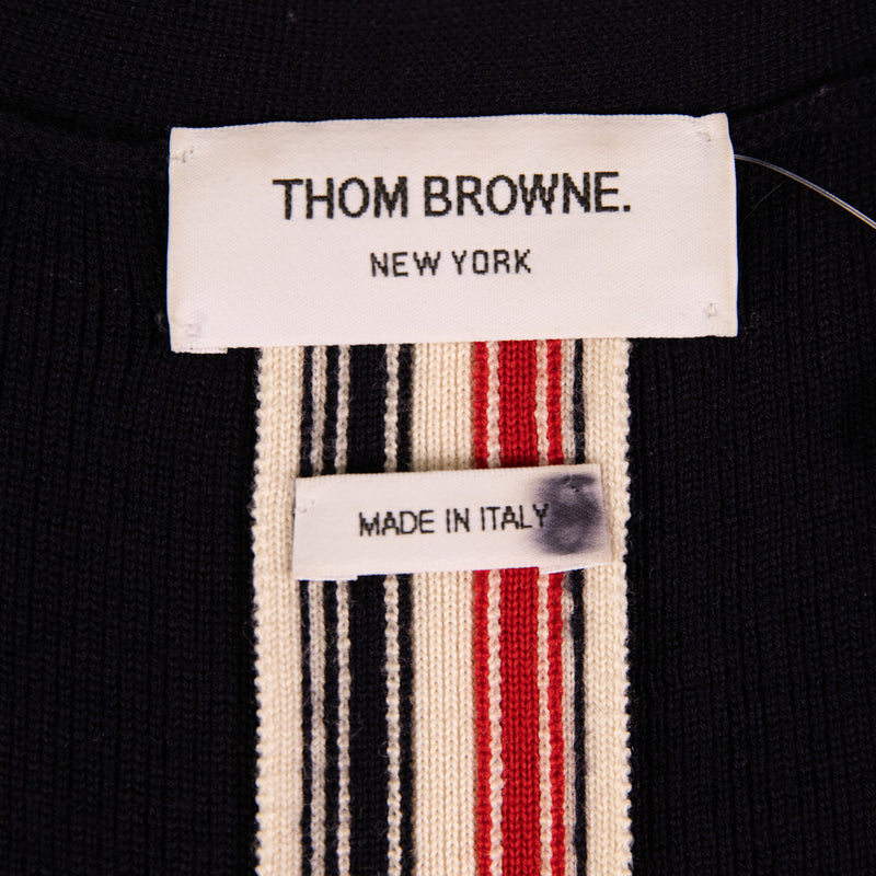Thom Browne Navy Blue Rib Knit Belted Sweater Dress Size 2