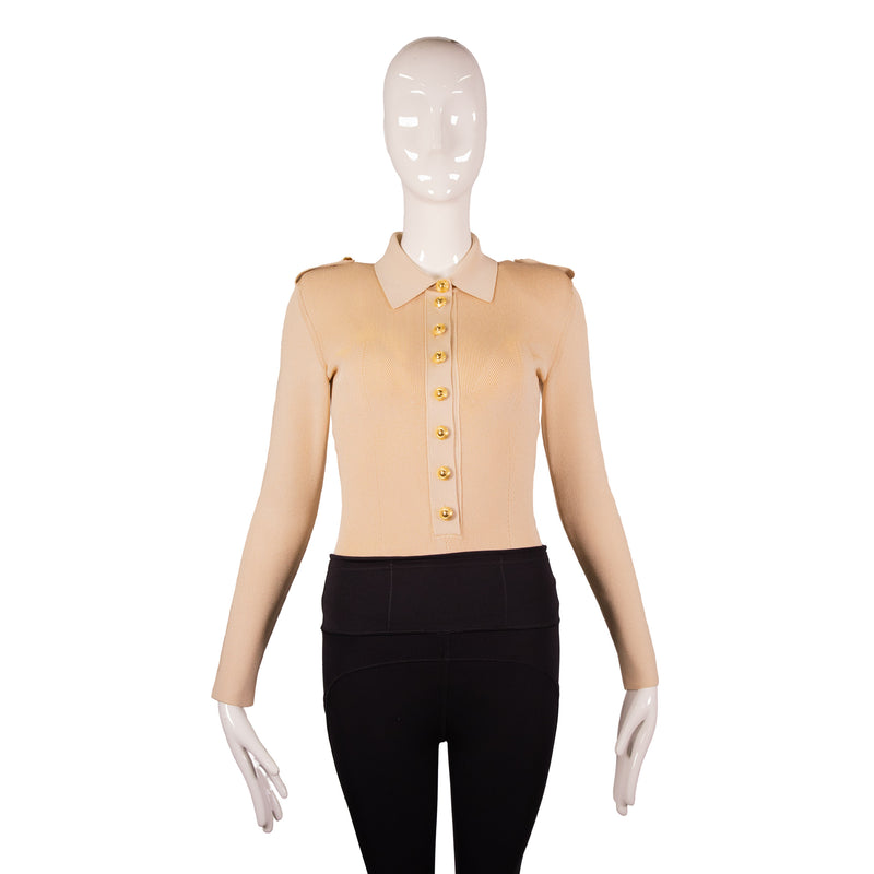 Tom Ford Beige Collared Stretch Knit Bodysuit Size Small