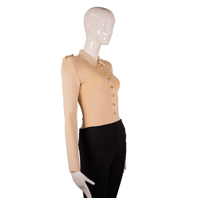 Tom Ford Beige Collared Stretch Knit Bodysuit Size Small
