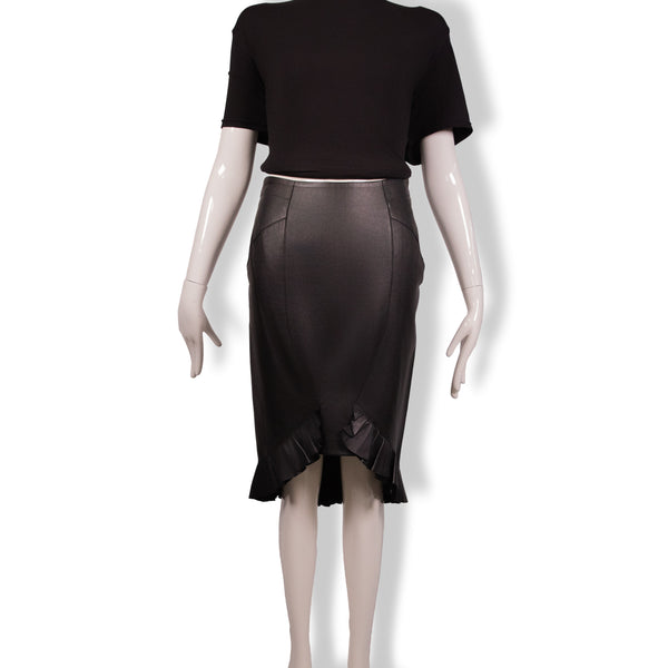 Tom Ford Black Leather Ruffle Hem Skirt Size 36