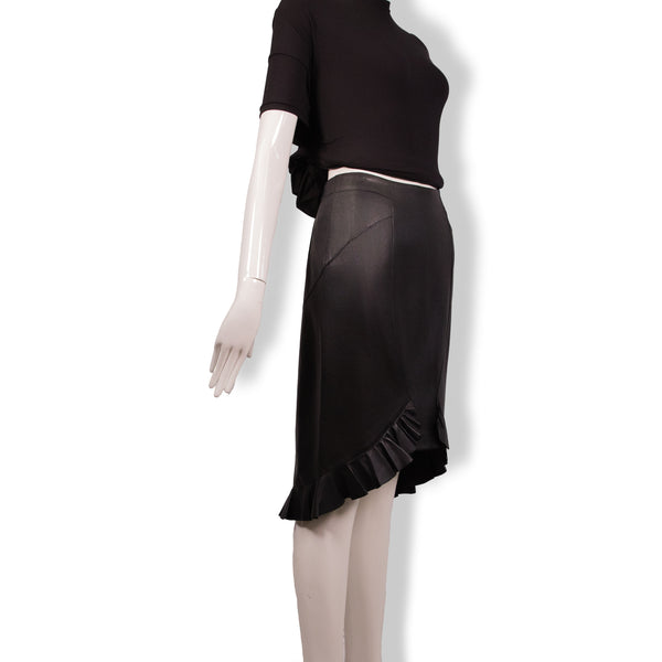 Tom Ford Black Leather Ruffle Hem Skirt Size 36
