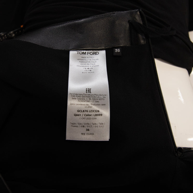 Tom Ford Black Leather Ruffle Hem Skirt Size 36