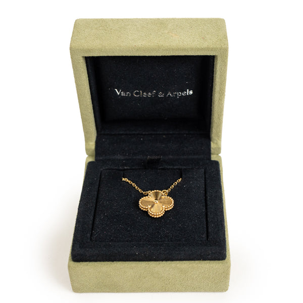 Van Cleef & Arpels Vintage Gold Alhambra Guilloché Pendant Necklace