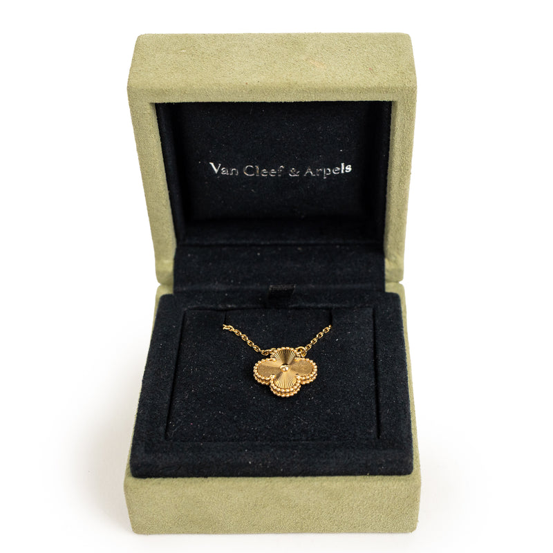 Van Cleef & Arpels Vintage Gold Alhambra Guilloché Pendant Necklace