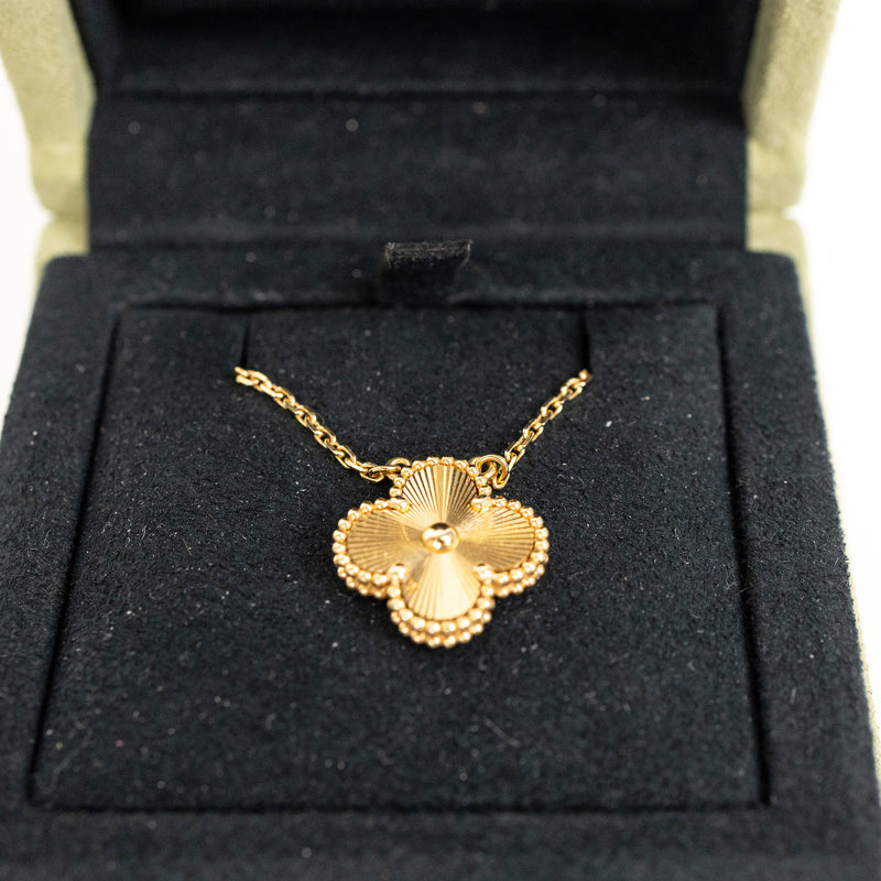 Van Cleef & Arpels Vintage Gold Alhambra Guilloché Pendant Necklace