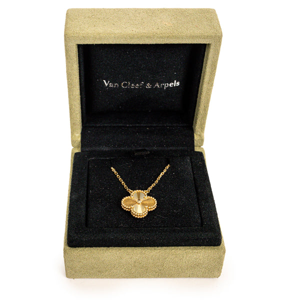 Van Cleef & Arpels Vintage Alhambra Guilloché Yellow Gold Pendant