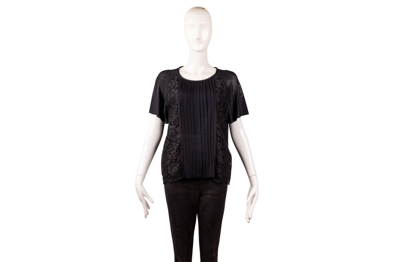 Valentino Black Lace Pleated Short Sleeve Top Size L – On Que Style