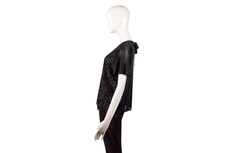 Valentino Black Lace Pleated Short Sleeve Top Size L – On Que Style