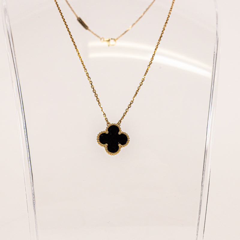 Van Cleef & Arpels Yellow Gold 18K Black Onyx Alhambra Pendant Necklace