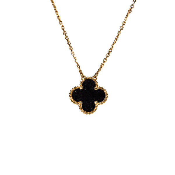 Van Cleef & Arpels Yellow Gold 18K Black Onyx Alhambra Pendant Necklace