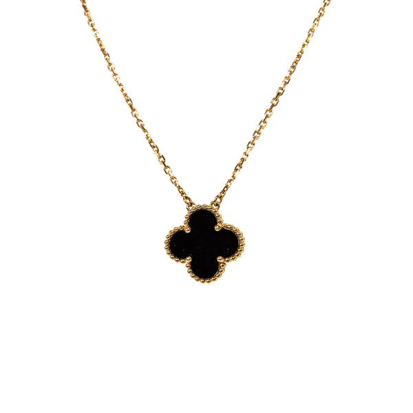 Van Cleef & Arpels Yellow Gold 18K Black Onyx Alhambra Pendant Necklace