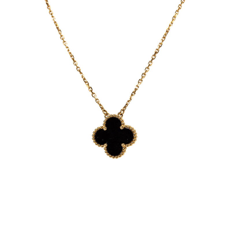 Van Cleef & Arpels Yellow Gold 18K Black Onyx Alhambra Pendant Necklace