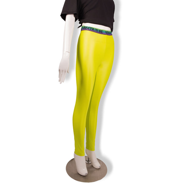 Versace Jeans Couture Neon Green Logo-Waist Leggings Size 40