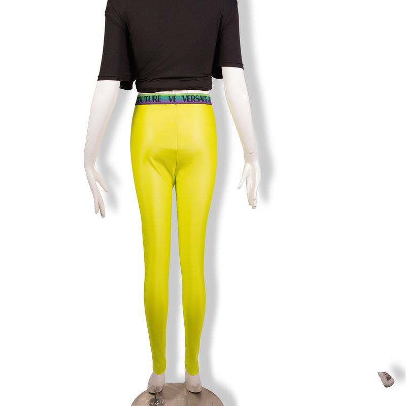 Versace Jeans Couture Neon Green Logo-Waist Leggings Size 40