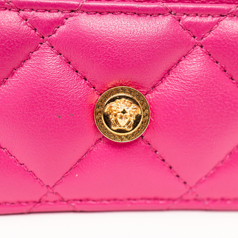 Versace Pink Quilted Leather Medusa Cardholder GHW