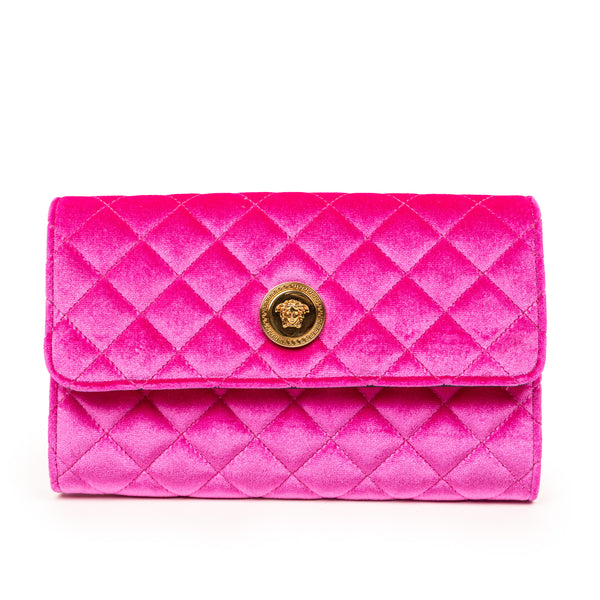 Versace Pink Velvet Medusa WOC Quilted Chainlink Crossbody