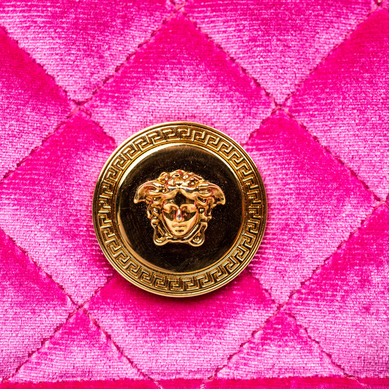 Versace Pink Velvet Medusa WOC Quilted Chainlink Crossbody