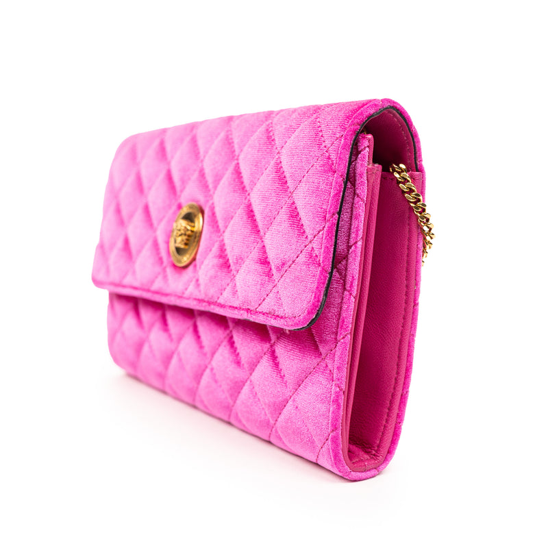 Versace Pink Velvet Medusa WOC Quilted Chainlink Crossbody