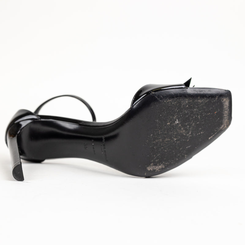 Saint Laurent Black Patent Leather Ankle Tie Heels 38
