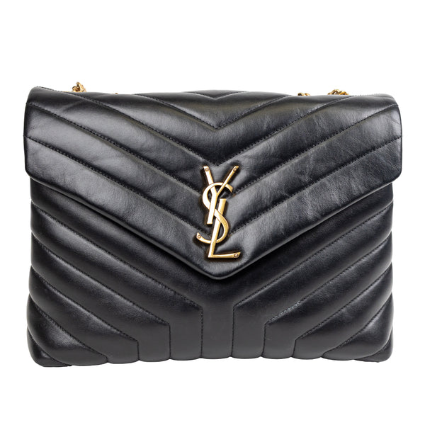 Saint Laurent YSL Black Matelasse Leather LouLou Medium Chain Bag
