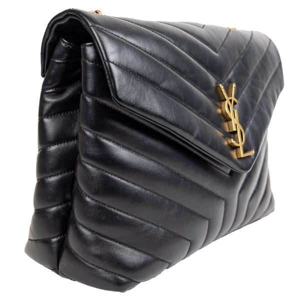 Saint Laurent YSL Black Matelasse Leather LouLou Medium Chain Bag
