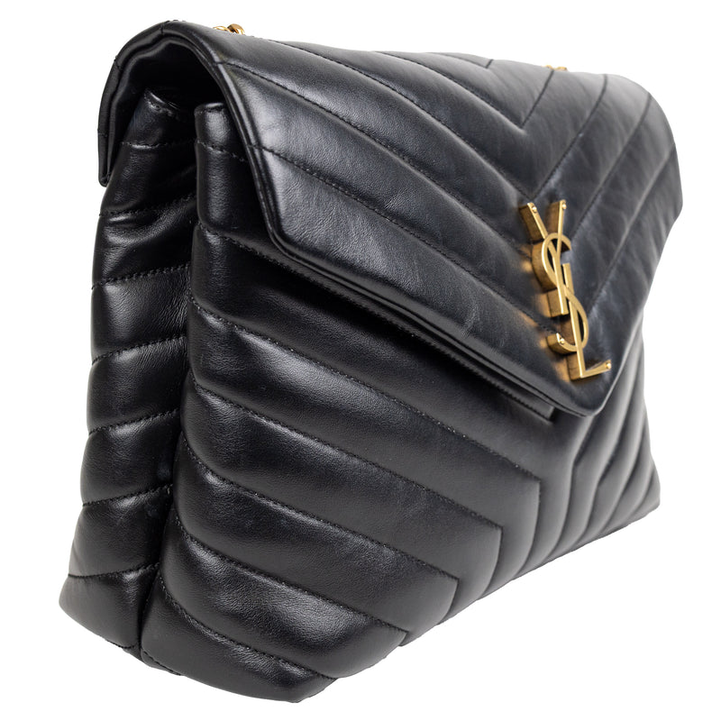 Saint Laurent YSL Black Matelasse Leather LouLou Medium Chain Bag