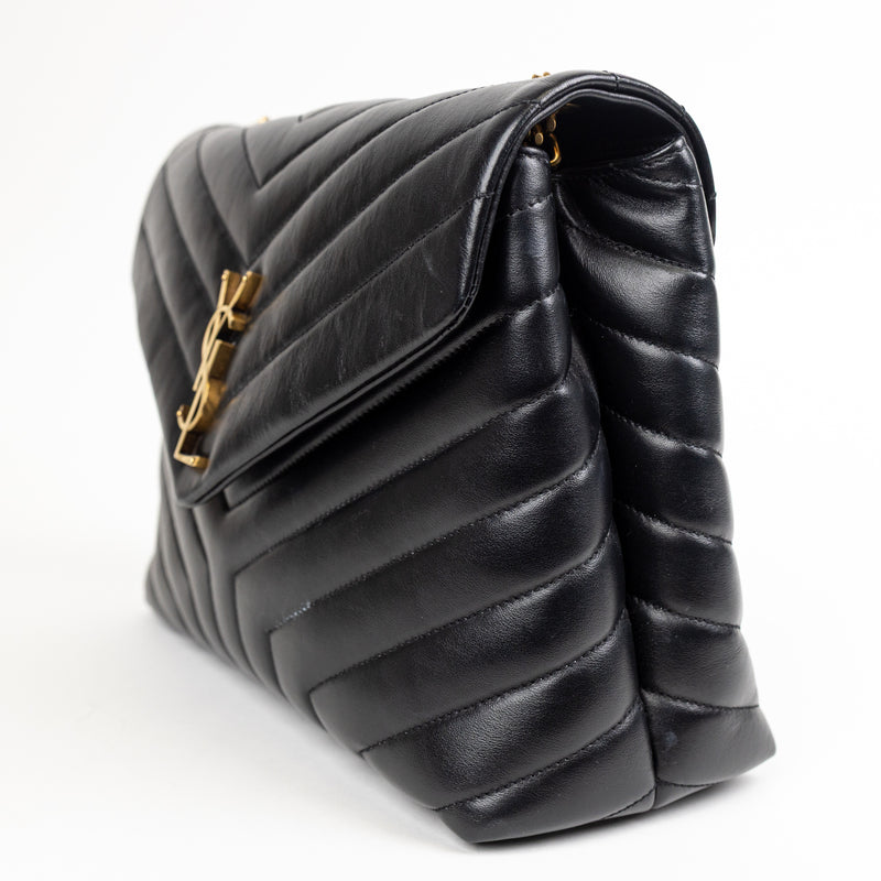 Saint Laurent YSL Black Matelasse Leather LouLou Medium Chain Bag