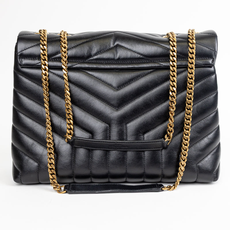 Saint Laurent YSL Black Matelasse Leather LouLou Medium Chain Bag