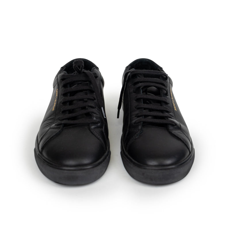 Saint Laurent Black Low Ankle Leather Sneakers Size 42.5