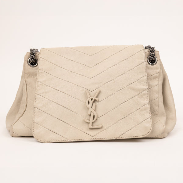 YSL Cream Leather Chevron Matelassé Niki Shoulder Bag