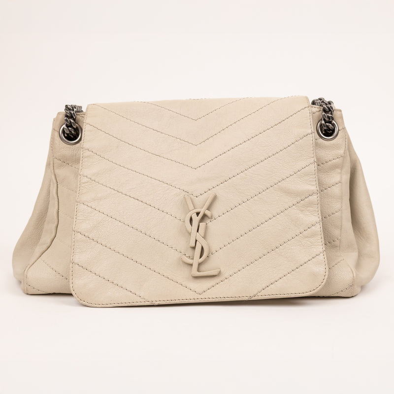 YSL Cream Leather Chevron Matelassé Niki Shoulder Bag