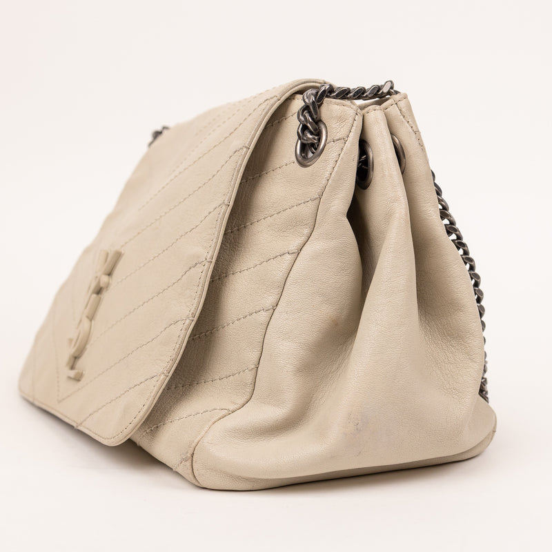 YSL Cream Leather Chevron Matelassé Niki Shoulder Bag