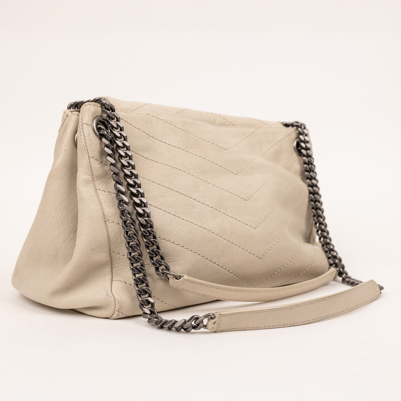 YSL Cream Leather Chevron Matelassé Niki Shoulder Bag